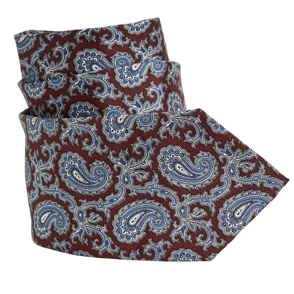 JOS A BANK COLLECTION Mens Silk Necktie Burgundy‎ Blue Paisley Handcrafted USA